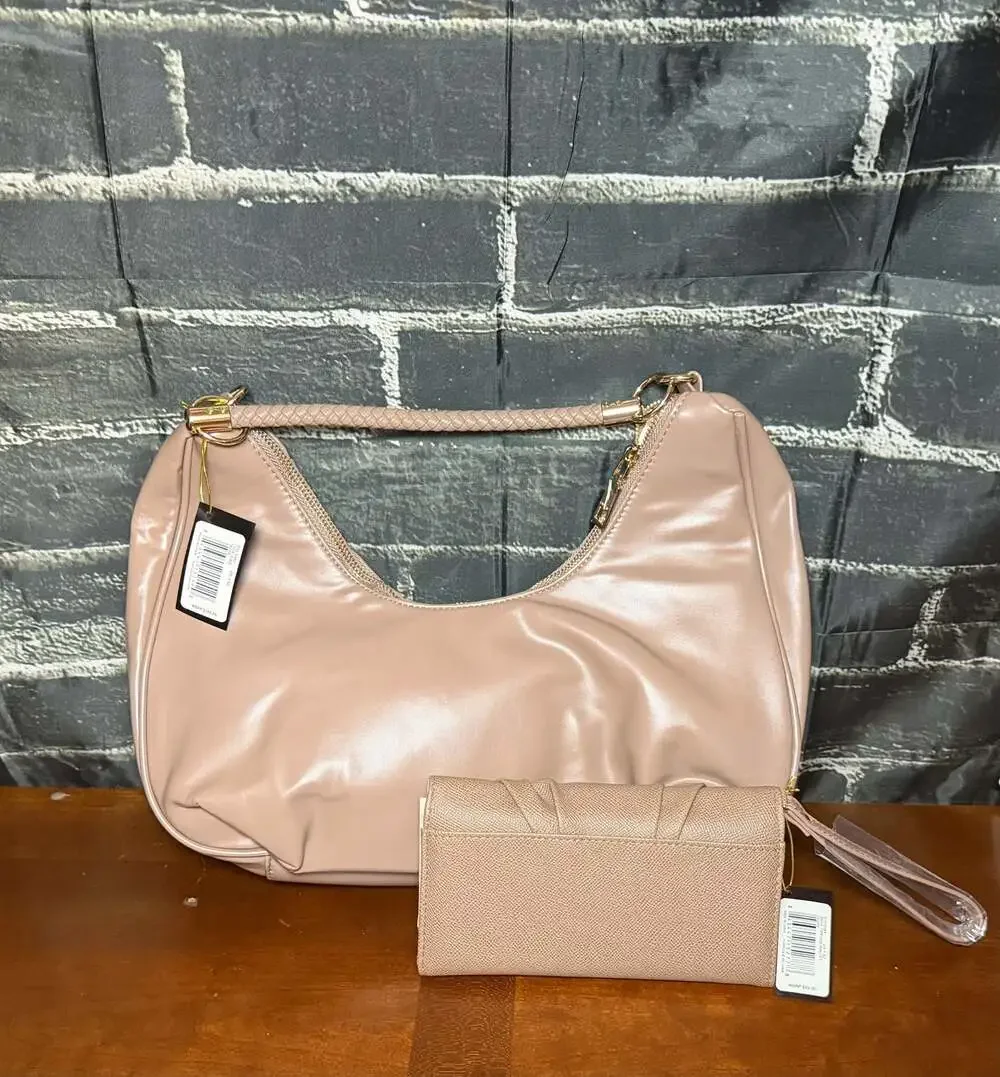 bebe Luca Woven Hobo Bag and Trifold Wallet Set
